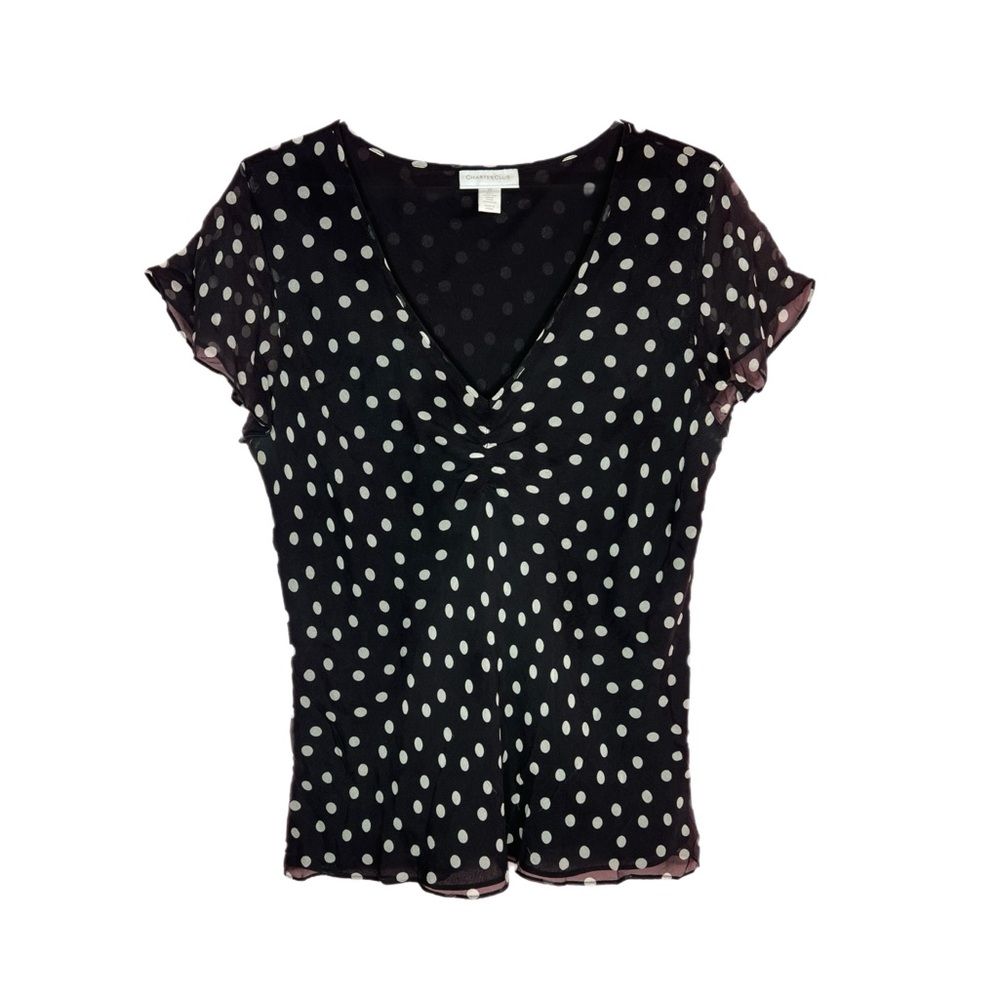 (SOLD) Charter Club Black Blouse with White Dots